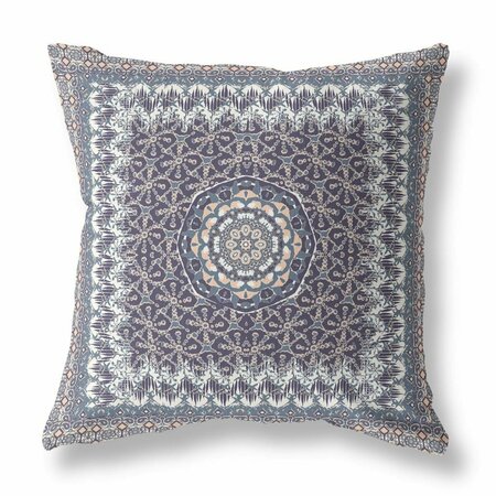 PALACEDESIGNS 18 in. Holy Floral Indoor & Outdoor Throw Pillow Indigo & Peach PA3685296